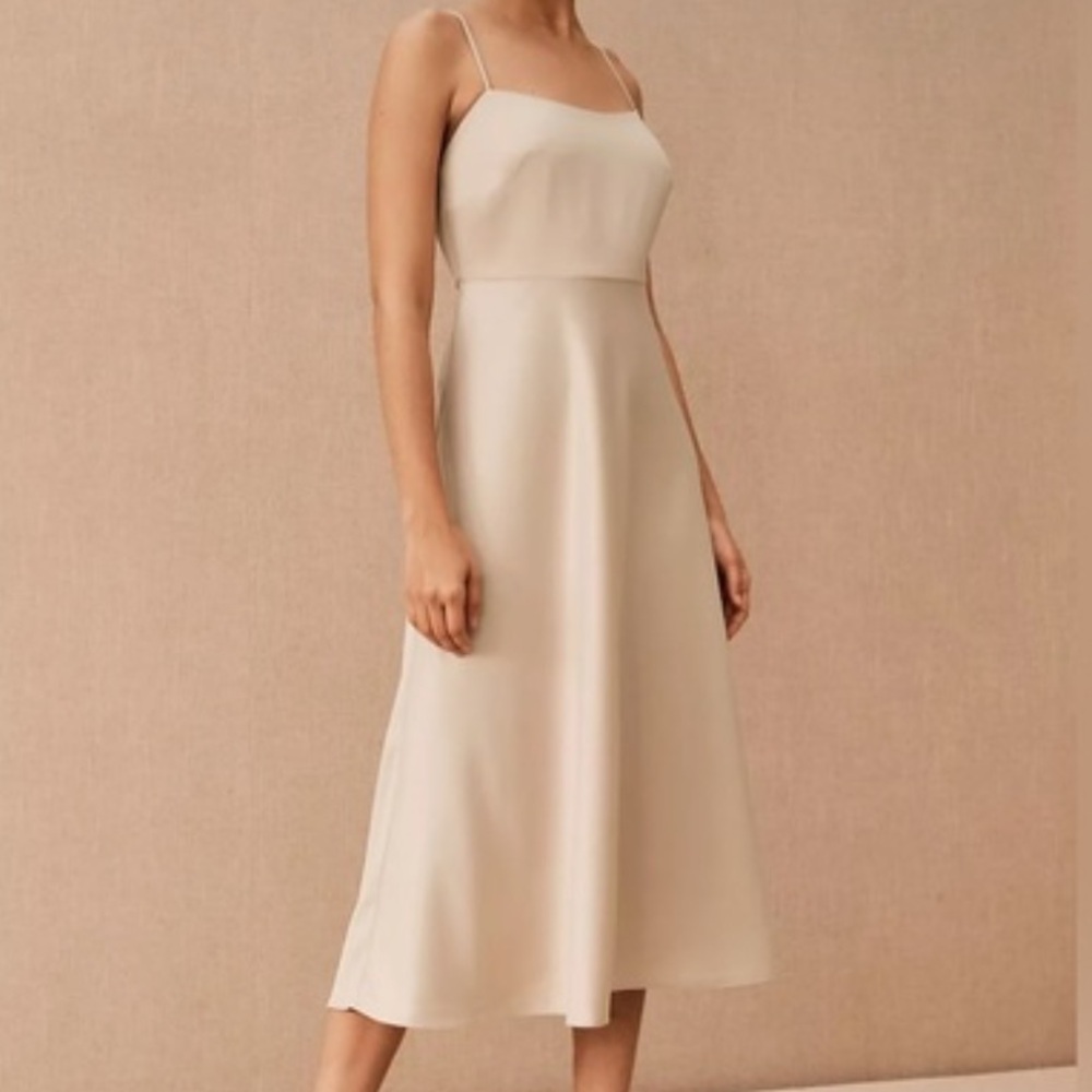 BHLDN Leti Midi Dress Bridesmaid size 4 Champagne Matte Satin